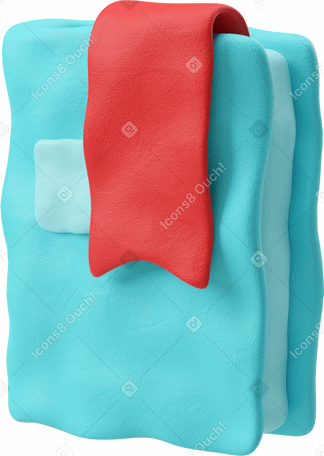 3D Three-quarter view of a light blue and red bookmark symbol Illustration in PNG, SVG