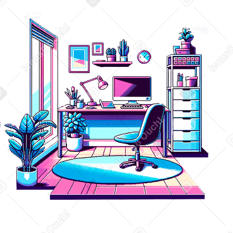 Пиксельный фон домашнего офиса в PNG, SVG