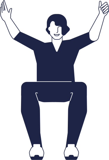 Joyful guy is sitting with his hands up в PNG, SVG