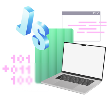 Javascript-entwicklung mit laptop und codierungssymbolen PNG, SVG