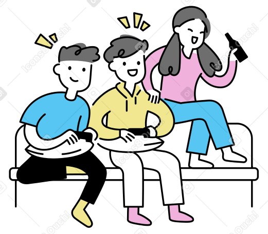 Group of friends playing video games PNG, SVG