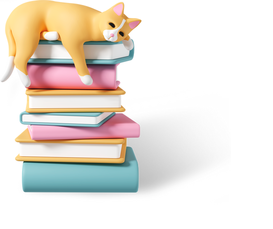 3D cat lying on books PNG, SVG