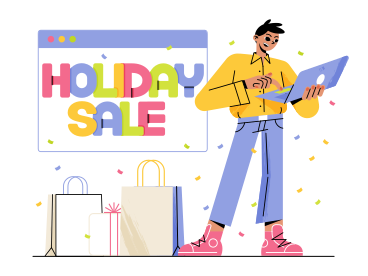 Lettering Holiday Sale with a man shopping online PNG, SVG