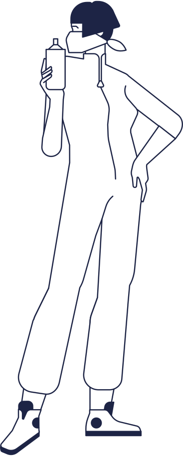 female graffiti artist in white suit with can of paint in her hand PNG, SVG