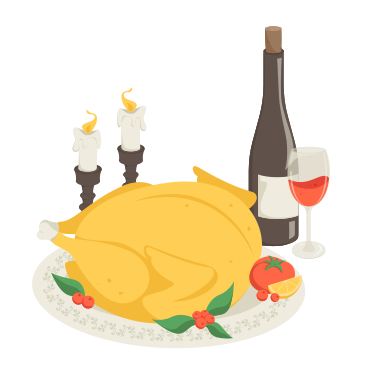 Thanksgiving dinner with turkey and wine PNG, SVG