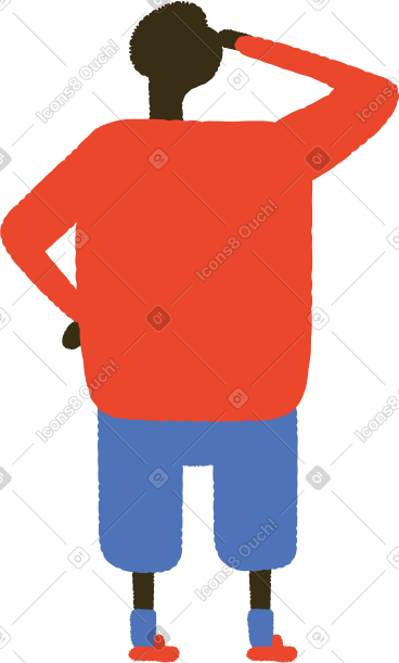 Man with black skin stands with his back and looks up PNG, SVG