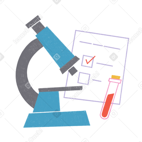 Microscope, chemical flask and document as biological analysis PNG, SVG