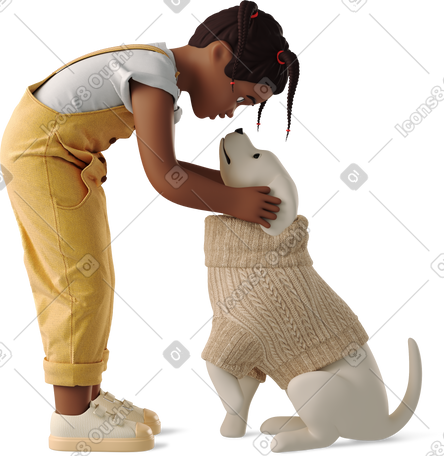 3D little girl with a dog PNG, SVG