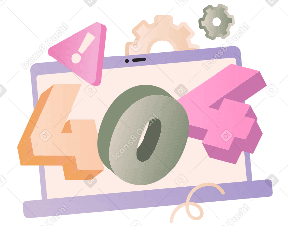 Schriftzug 404 mit zahnrädern und ausrufezeichen im dreieckstext PNG, SVG