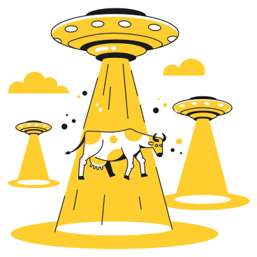 Illustration animée Une vache enlevée par un ovni aux formats GIF, Lottie (JSON) et AE