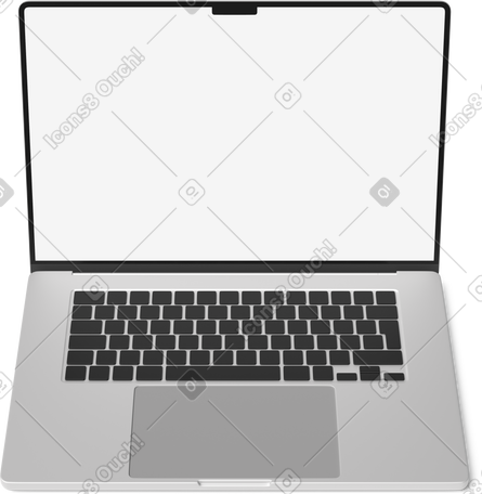 3D top view of white screen laptop PNG, SVG