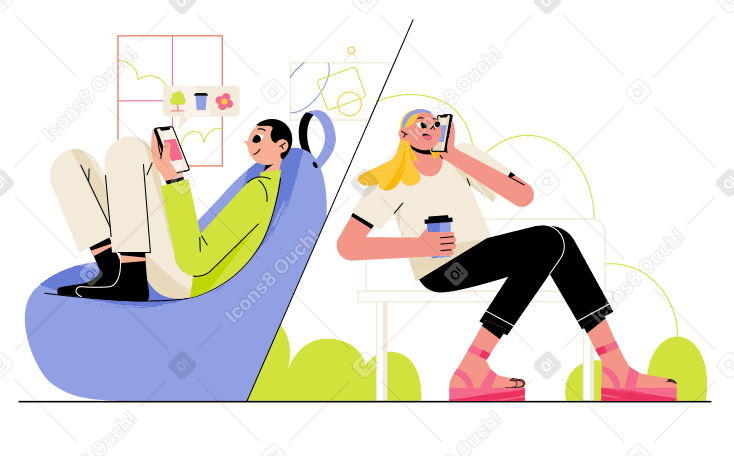 Woman and man talking on the phone PNG, SVG