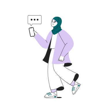 Muslim woman walking and texting on the phone PNG, SVG