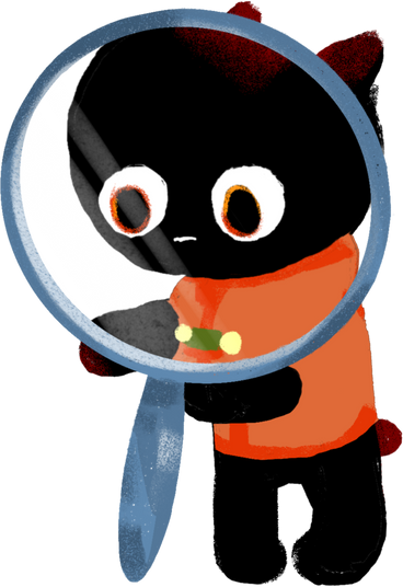 black kitten with a magnifying glass PNG, SVG