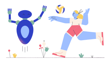 Robot and girl playing volleyball PNG, SVG