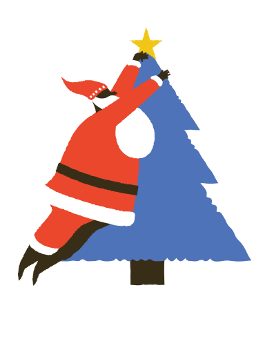 Santa decorates Christmas tree в PNG, SVG