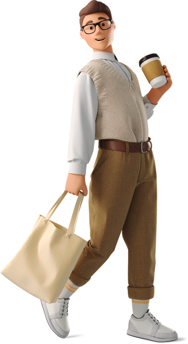 young man walking with coffee PNG、SVG
