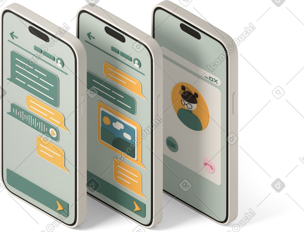 3D isometric view of three smartphones PNG, SVG