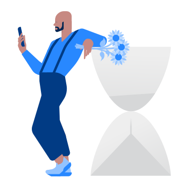 Man with flowers waiting for his date PNG, SVG