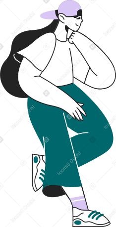 pensive girl in a cap Illustration in PNG, SVG