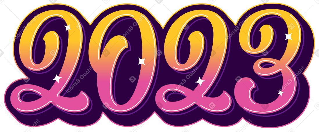 lettering 2023 with purple shadow text PNG, SVG