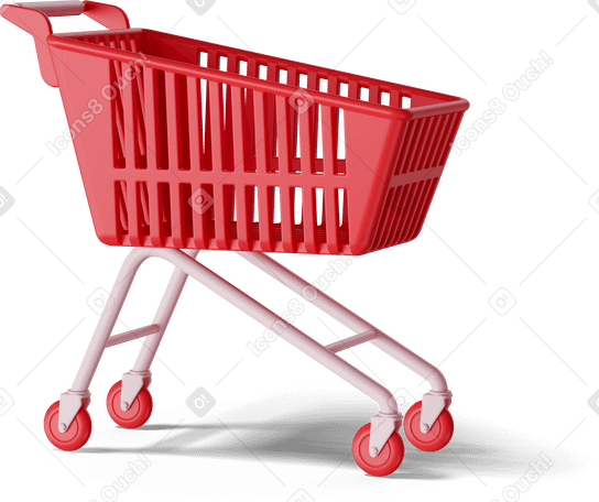 3D red shopping cart PNG, SVG
