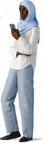 3D young woman in hijab looking at the phone PNG, SVG