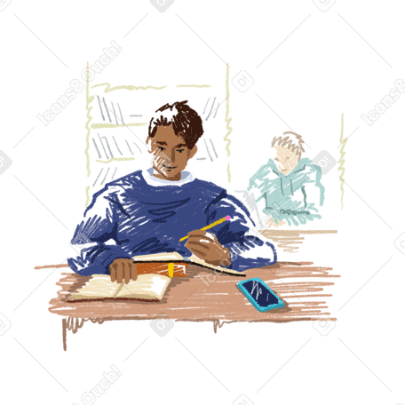 Young man studying in classroom PNG, SVG