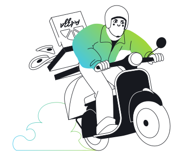 Il ragazzo delle consegne guida uno scooter in fretta PNG, SVG