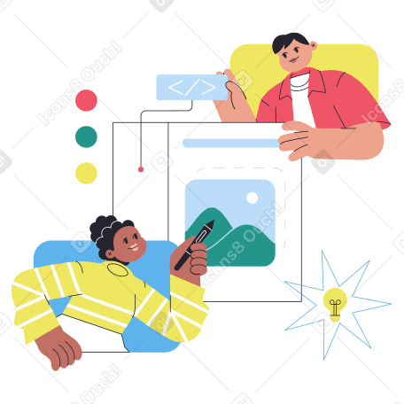 Мужчина и женщина сотрудничают в веб-дизайне в PNG, SVG
