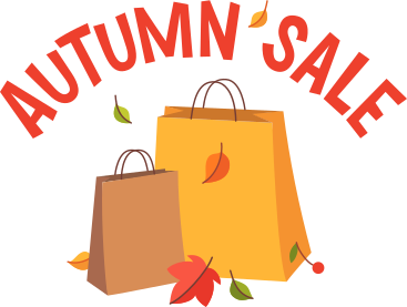 lettering autumn sale with shopping bags and leaves text PNG, SVG
