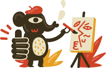 Elefante pintando sobre lienzo y dando el visto bueno PNG, SVG