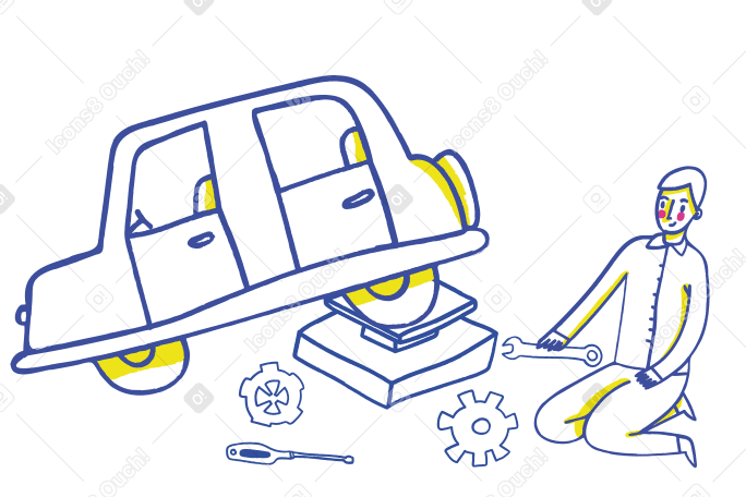 Car repairing, wheel replacement Illustration in PNG, SVG