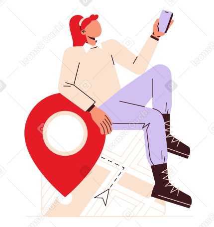 Donna che utilizza la navigazione gps sul telefono PNG, SVG
