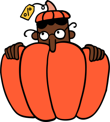 Man hiding in a pumpking with a sale sign PNG, SVG