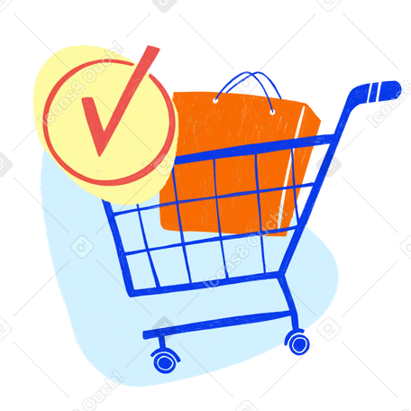 Shopping cart on wheels with selected purchases Illustration in PNG, SVG