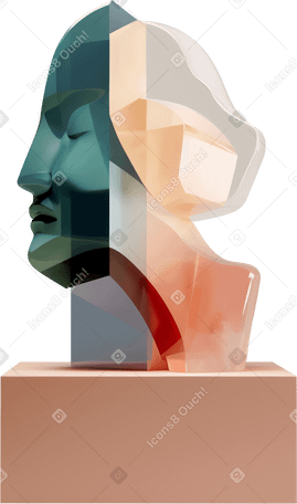 3D Абстрактная стеклянная скульптура силуэта головы в PNG, SVG