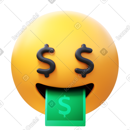 3D 钱嘴脸表情符号 PNG, SVG