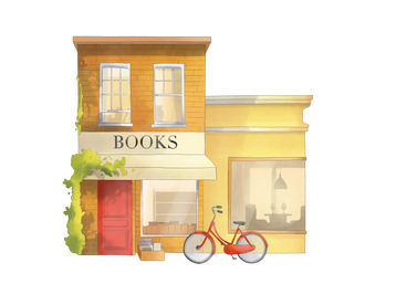 Здание книжного магазина и велосипед в PNG, SVG