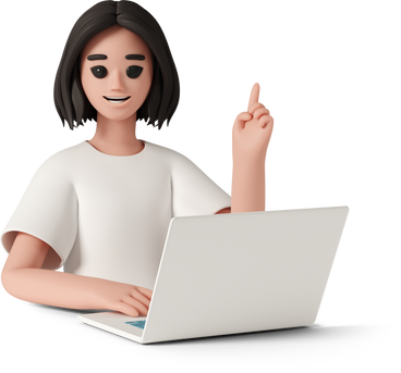young woman with laptop pointing up PNG, SVG