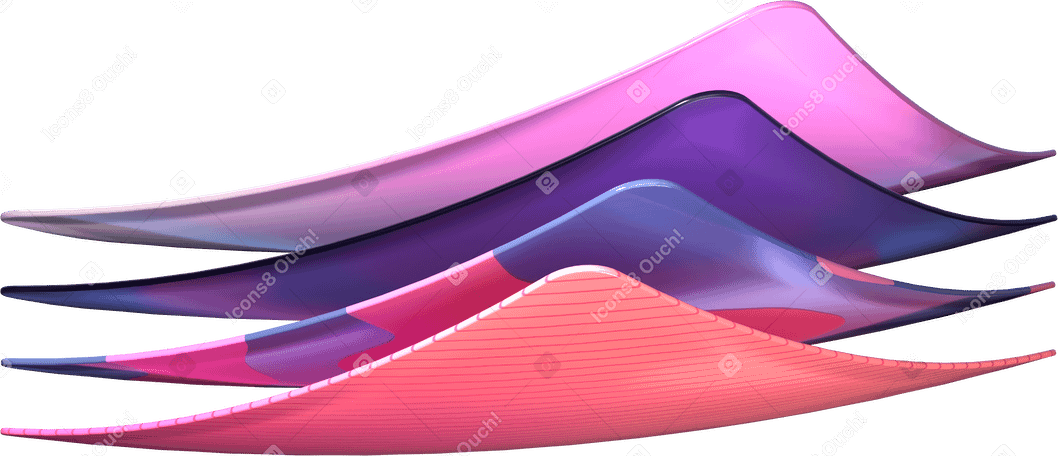 3D stack of bent, layered cards PNG, SVG