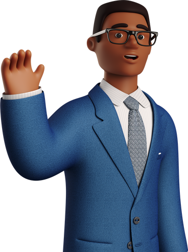 black businessman in blue suit waving goodbye PNG, SVG