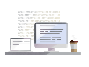 Programmer's workplace with code in the background PNG, SVG