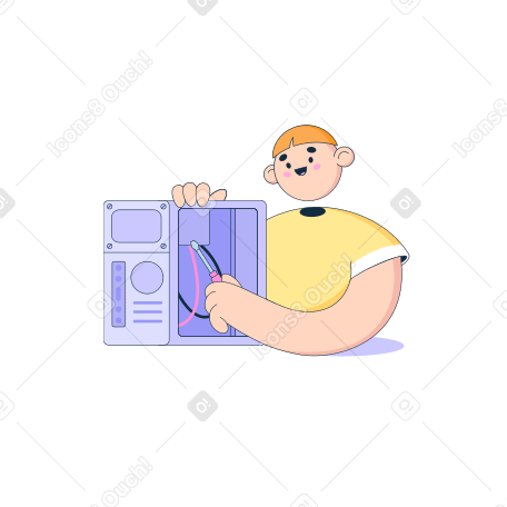 Man repairs the system unit Illustration in PNG, SVG