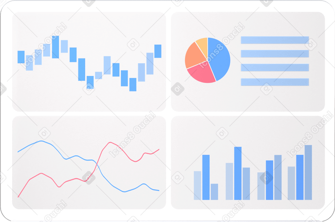 3D analytics with diagrams and statistics PNG, SVG