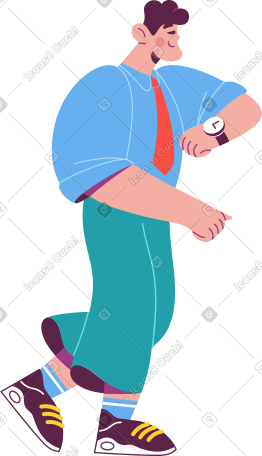 浪漫的男孩看着他的手表 PNG, SVG