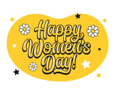 Lettering Happy Women's Day! with flowers and stars PNG, SVG