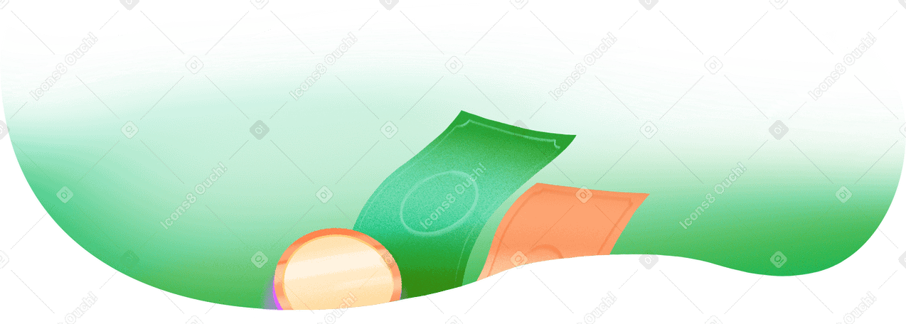 绿色背景上的钞票和硬币 PNG, SVG