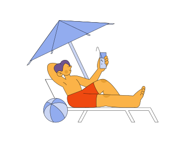 Man resting under an umbrella on a sun lounger PNG, SVG
