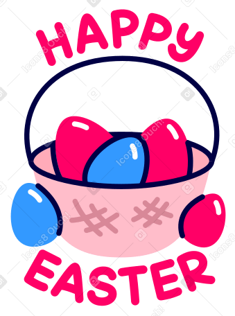 Надпись счастливой пасхи с корзиной и пасхальными яйцами в PNG, SVG